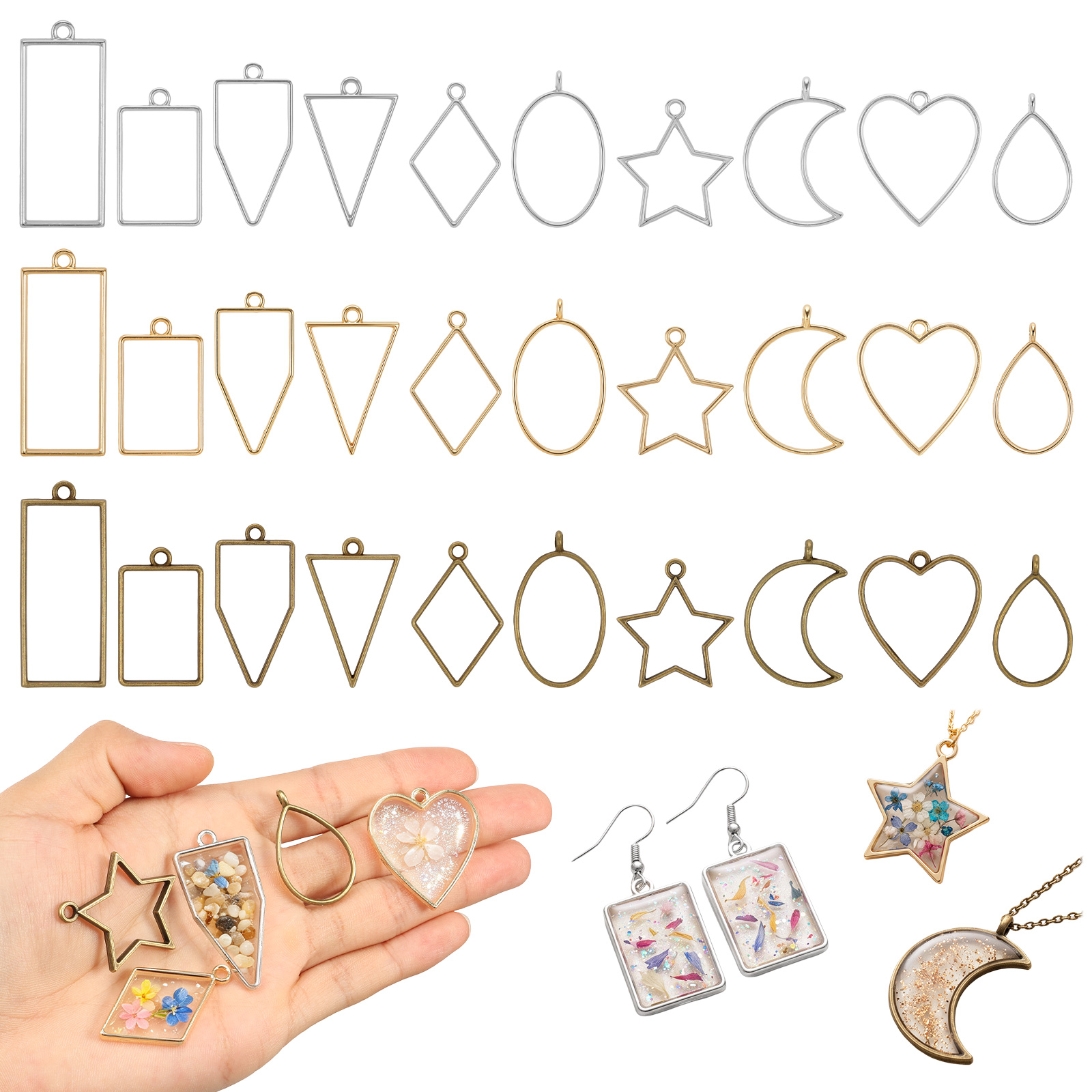 Bezels Pendant Resin - 30 szt. ażurowych zawieszek w kształcie